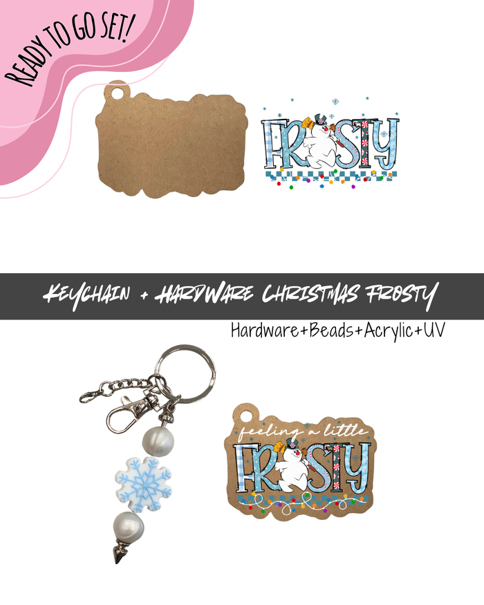 #102B HARDWARE, BEAD + KEYCHAIN KIT- "Christmas Frosty"- FOCAL SHAPE BEAD+ UV DTF + Acrylic Blank