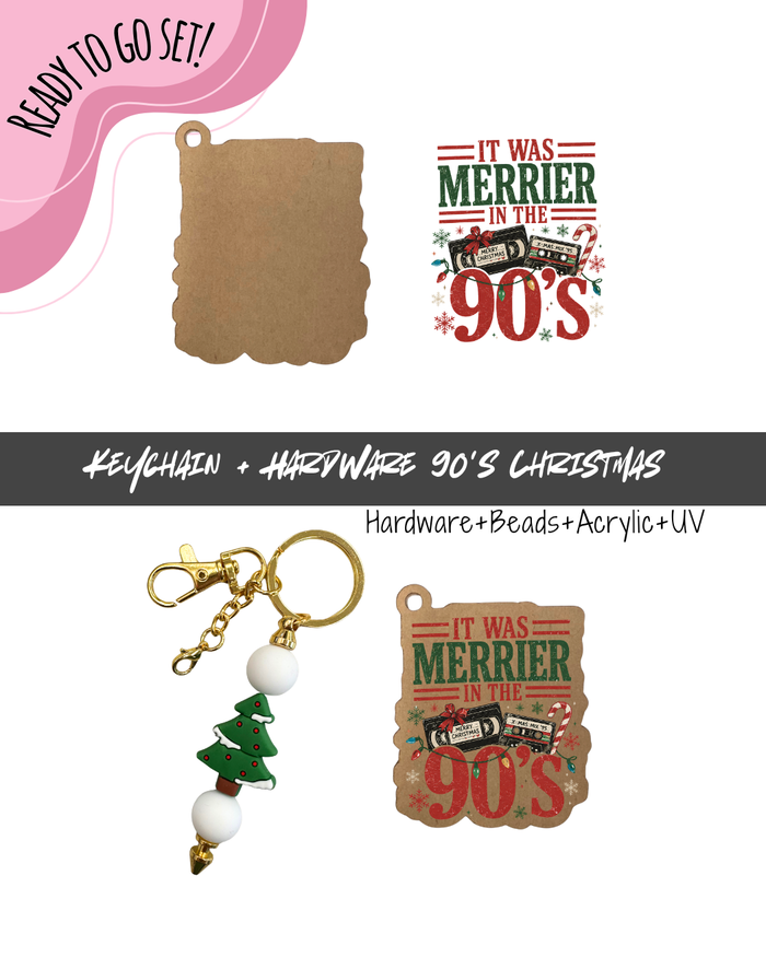 #104B HARDWARE, BEAD + KEYCHAIN KIT- "Christmas 90's"- FOCAL SHAPE BEAD+ UV DTF + Acrylic Blank