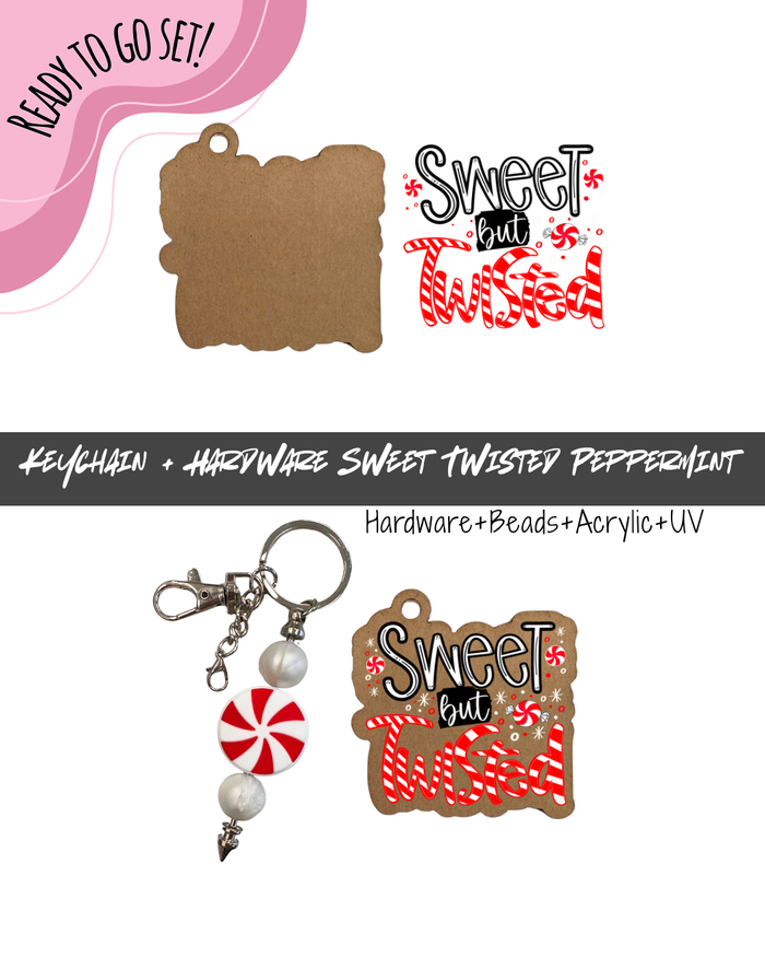 #107B HARDWARE, BEAD + KEYCHAIN KIT- "Sweet But Twisted"- FOCAL SHAPE BEAD+ UV DTF + Acrylic Blank