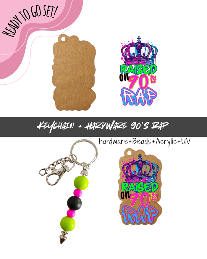 #12B HARDWARE, BEAD + KEYCHAIN KIT- "90's Rap"- UV DTF + Acrylic Blank