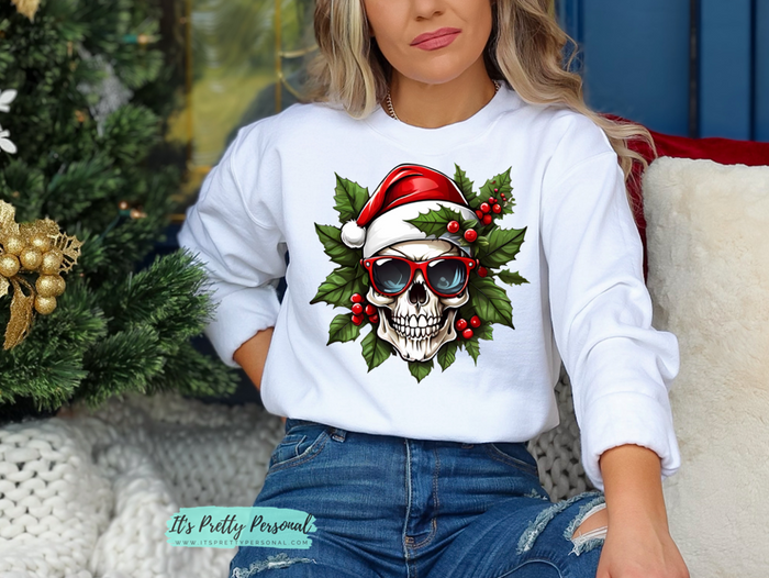 #133 DTF Print- Skull Christmas Floral