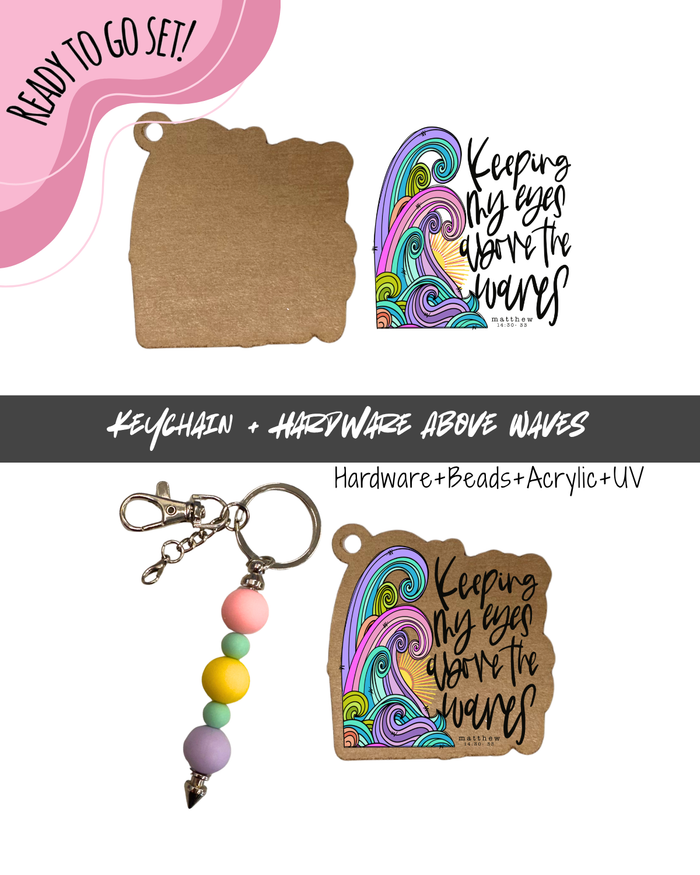 #13B HARDWARE, BEAD + KEYCHAIN KIT- "Head Above Waves"- UV DTF + Acrylic Blank