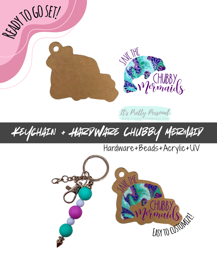 #15B HARDWARE, BEAD + KEYCHAIN KIT- "Chubby Mermaid"- UV DTF + Acrylic Blank
