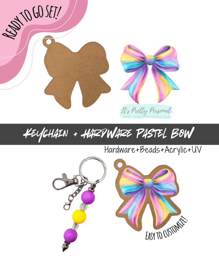 #19B HARDWARE, BEAD + KEYCHAIN KIT- "Pastel Bow"- UV DTF + Acrylic Blank