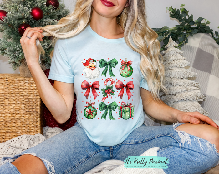 #2 DTF Print- Classic Christmas Bows, Santa