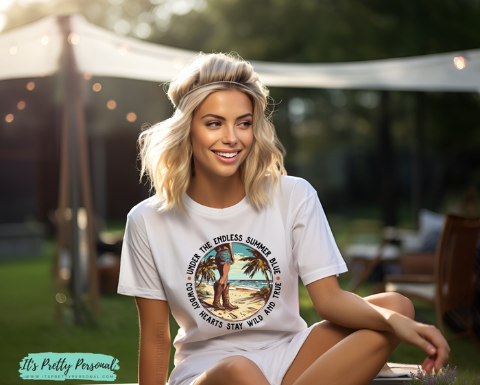 #216 DTF Print-Nautical Coastal Cowgirl Summer Blue