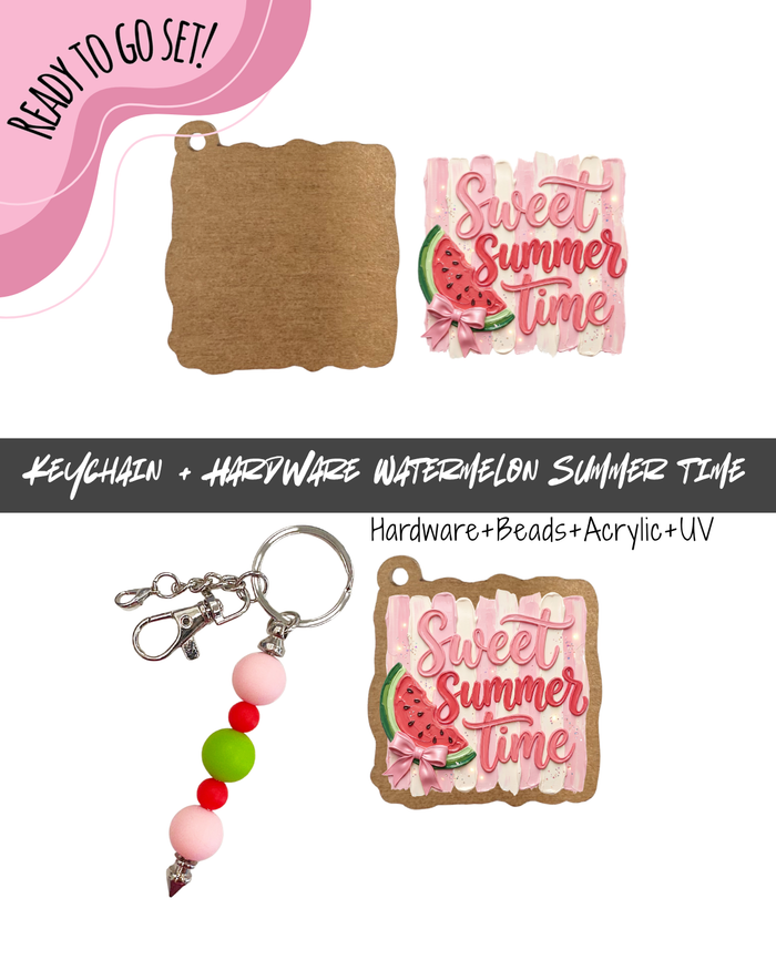 #25B HARDWARE, BEAD + KEYCHAIN KIT- "Watermelon Sumer Time"- UV DTF + Acrylic Blank