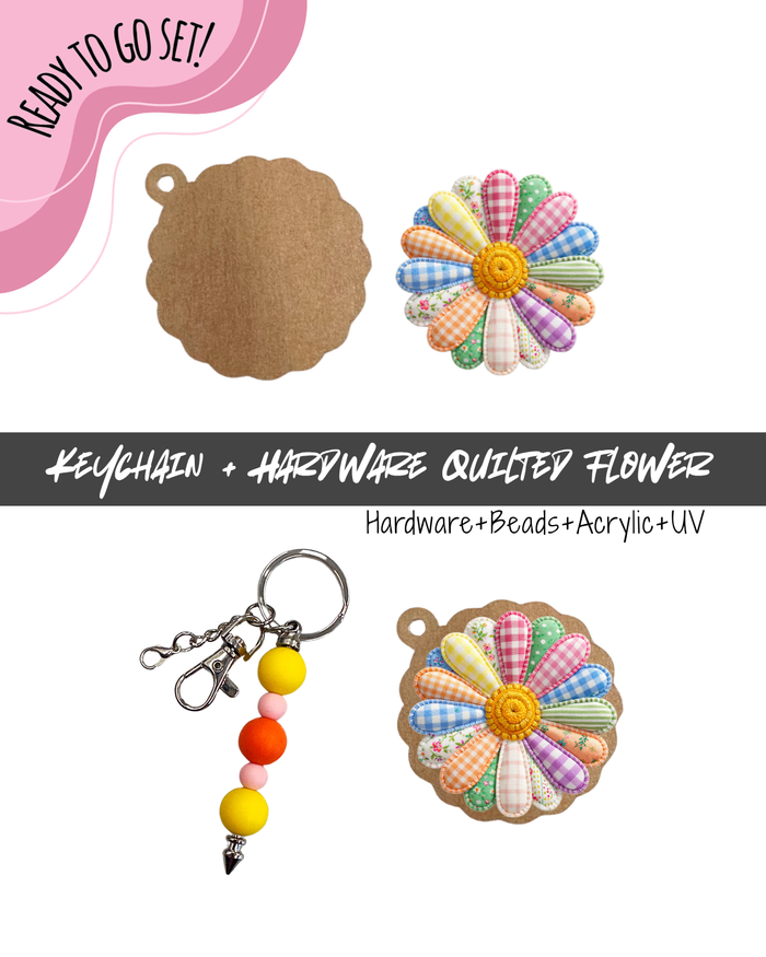 #35B HARDWARE, BEAD + KEYCHAIN KIT- "Quilted Flower"- UV DTF + Acrylic Blank