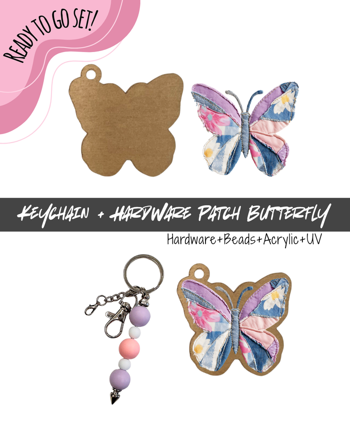 #36B HARDWARE, BEAD + KEYCHAIN KIT- "Patch Butterfly"- UV DTF + Acrylic Blank