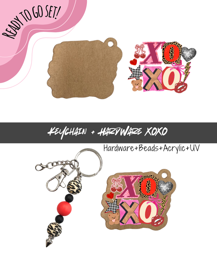 #3B HARDWARE, BEAD + KEYCHAIN KIT- "XOXO"- UV DTF + Acrylic Blank