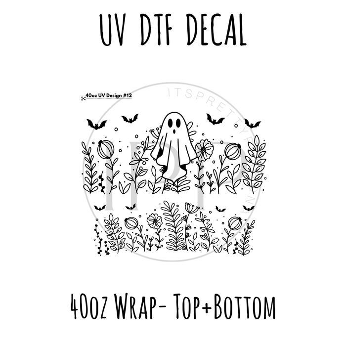 40oz Design #12- Ghost Floral- Top + Bottom