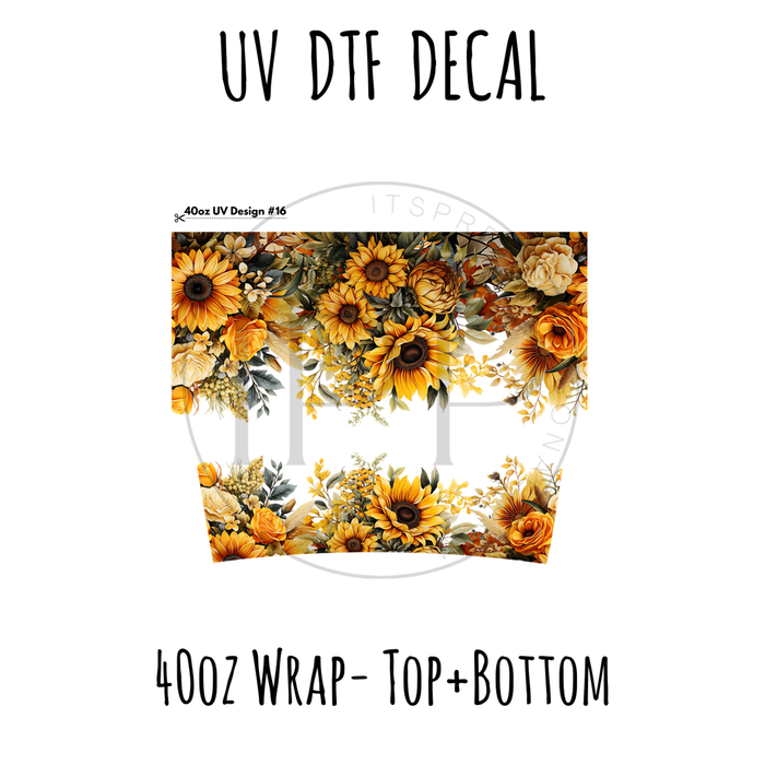 40oz Design #16- Sunflower Floral - Top + Bottom