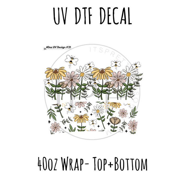 40oz Design #21-Floral Bees- Top + Bottom
