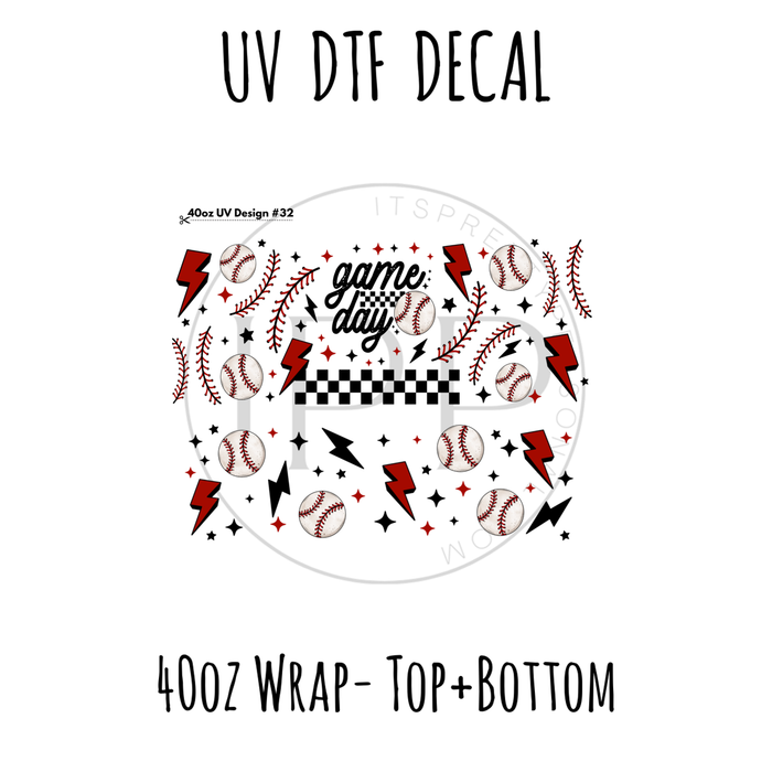 40oz Design #32- Baseball Game Day- Top + Bottom