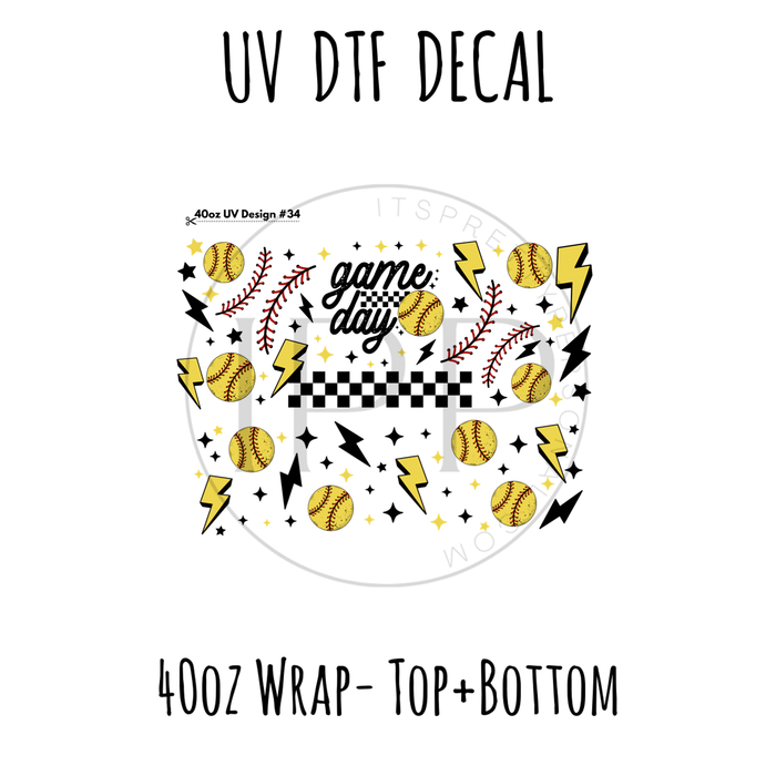 40oz Design #34- Softball Game Day- Top + Bottom