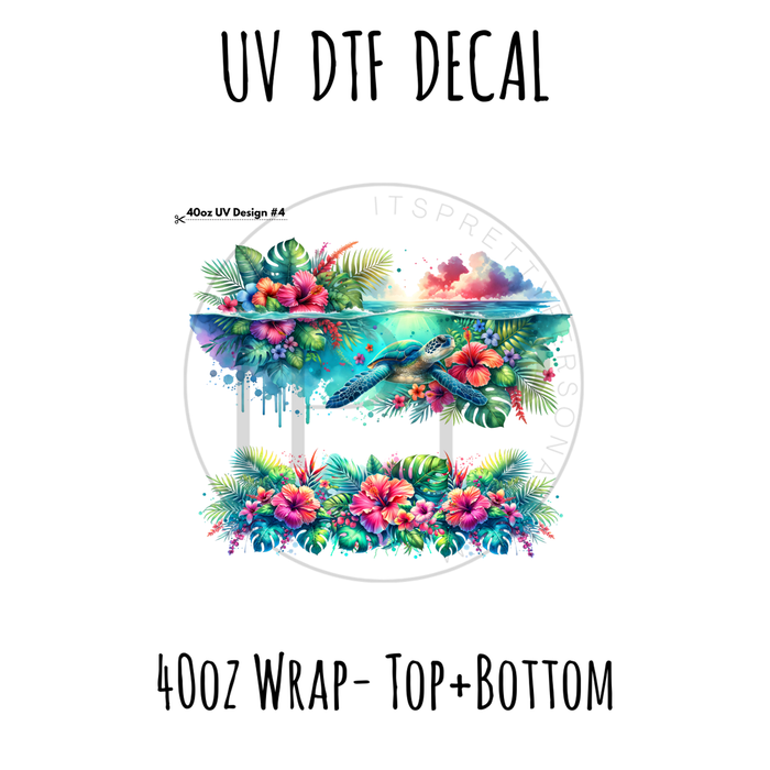 40oz Design #4- Watercolor Sea turtle - Top + Bottom