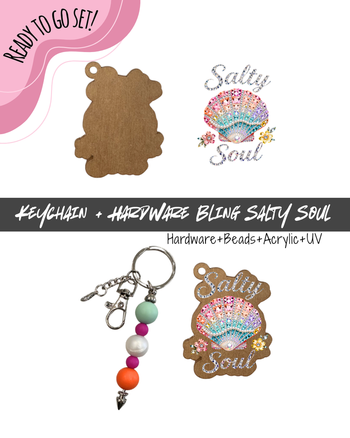 #41B HARDWARE, BEAD + KEYCHAIN KIT- "Bling Salty Soul"- UV DTF + Acrylic Blank