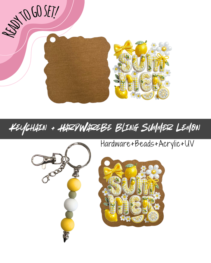 #45B HARDWARE, BEAD + KEYCHAIN KIT- "Bling Summer Lemon "- UV DTF + Acrylic Blank