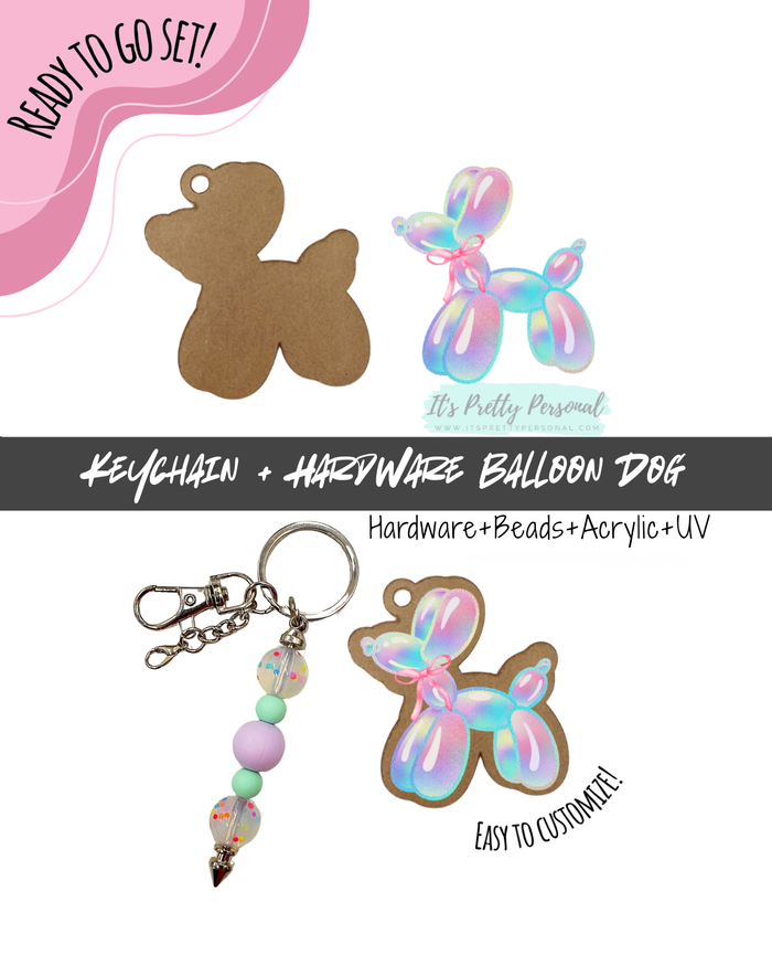 #4B HARDWARE, BEAD + KEYCHAIN KIT- "Balloon Dog"- UV DTF + Acrylic Blank
