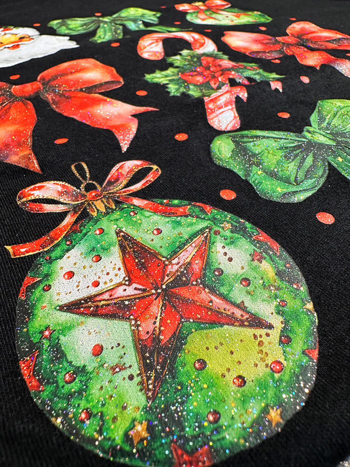 #50 GLITTER SHIRT DTF- Classic Christmas Bows, Santa *read listing.