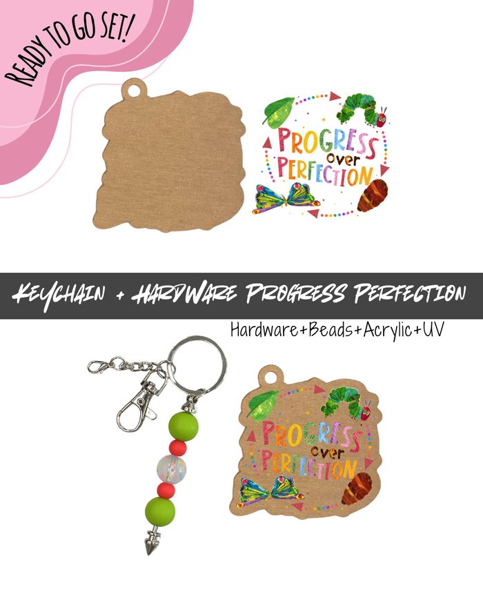 #50B HARDWARE, BEAD + KEYCHAIN KIT- "Progress Perfection"- UV DTF + Acrylic Blank