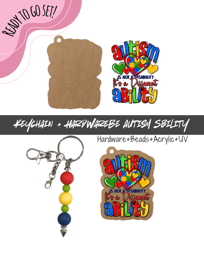 #53B HARDWARE, BEAD + KEYCHAIN KIT- "Autism Ability"- UV DTF + Acrylic Blank