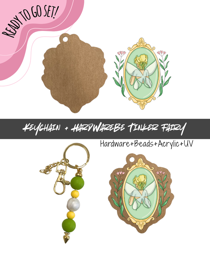 #57B HARDWARE, BEAD + KEYCHAIN KIT- "Tinker Fairy Frame"- UV DTF + Acrylic Blank