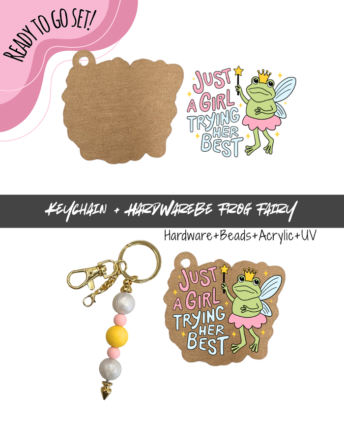 #58B HARDWARE, BEAD + KEYCHAIN KIT- "Frog Fairy"- UV DTF + Acrylic Blank