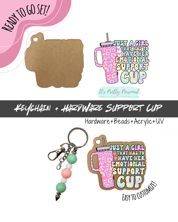 #6B HARDWARE, BEAD + KEYCHAIN KIT- "Support Cup"- UV DTF + Acrylic Blank
