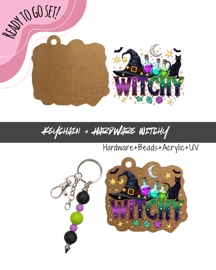 #75B HARDWARE, BEAD + KEYCHAIN KIT- "WITCHY"- UV DTF + Acrylic Blank