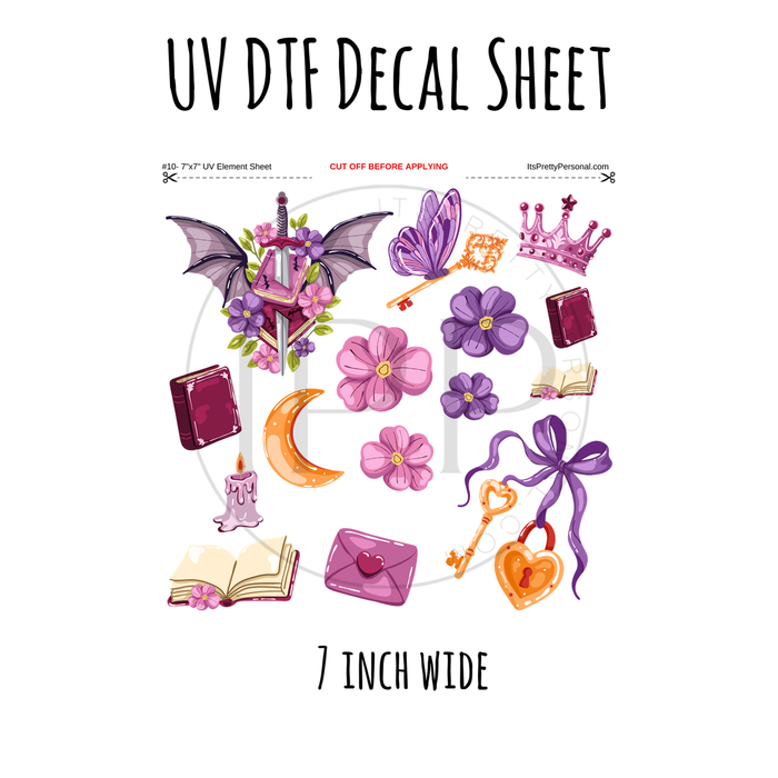 7"x7"- #10-Book Purple Dragon Floral - UV DTF Decal SHEET
