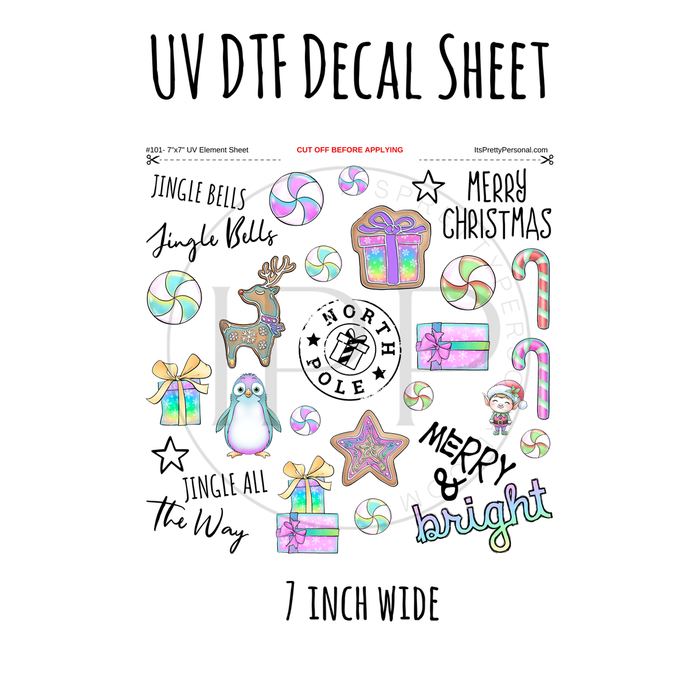 7"x7"- #101- Pastel Holiday Christmas  - UV DTF Decal SHEET