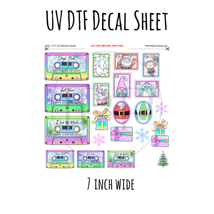7"x7"- #102- Pastel Holiday Christmas Tapes Stamps- UV DTF Decal SHEET