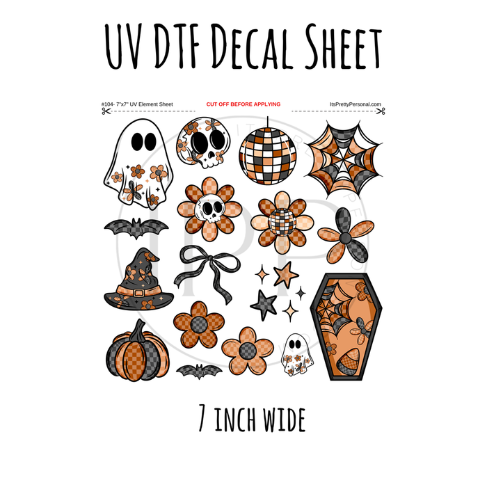 7"x7"- #104- Fall Checkered Spooky Cerra Shop- UV DTF Decal SHEET