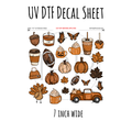 7"x7"- #106- Fall Things Cerra Shop- UV DTF Decal SHEET