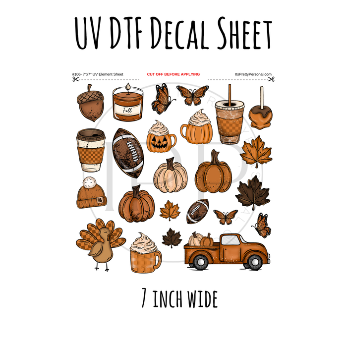 7"x7"- #106- Fall Things Cerra Shop- UV DTF Decal SHEET