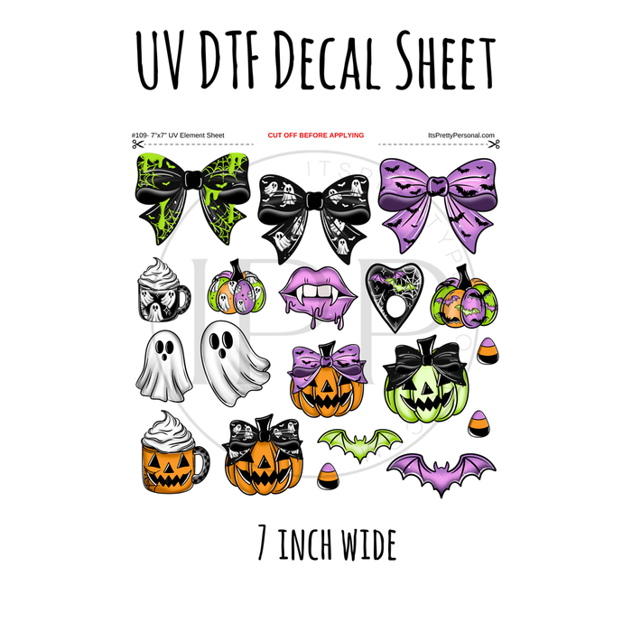 7"x7"- #109- Spooky Ghost Bows Cerra Shop- UV DTF Decal SHEET