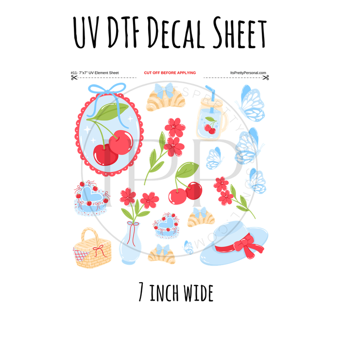 7"x7"- #11-Blue Cherry Tea Party - UV DTF Decal SHEET