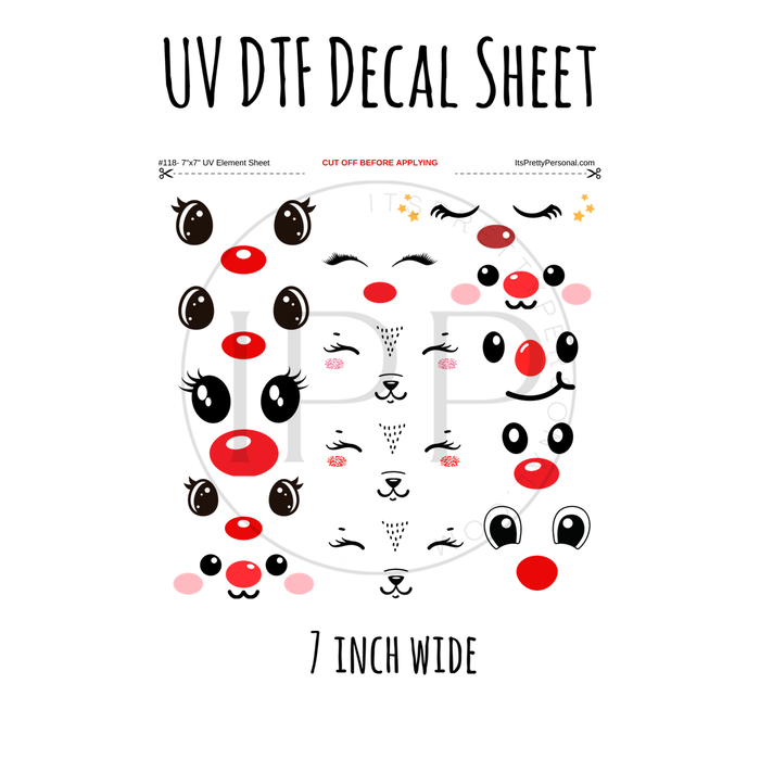 7"x7"- #118- Reindeer Face for Ornaments - UV DTF Decal SHEET