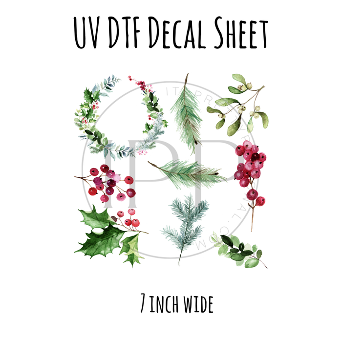 7"x7"- #12- Flynn Inspired Christmas Watercolor- UV DTF Decal SHEET