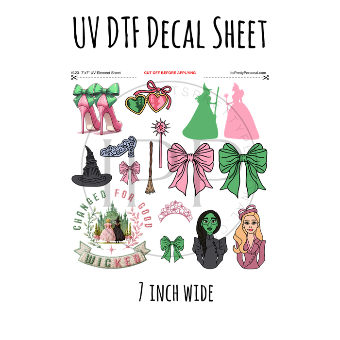 7"x7"- #123- Pink and Green Wicked - UV DTF Decal SHEET
