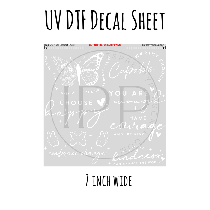 7"x7"- #124- White Inspiration Quotes - UV DTF Decal SHEET