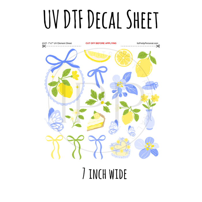 7"x7"- #127- Lemon Floral Butterfly- UV DTF Decal SHEET