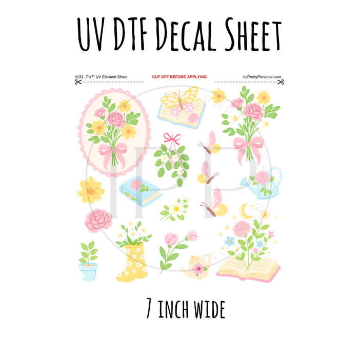 7"x7"- #131- Spring Garden Floral- UV DTF Decal SHEET