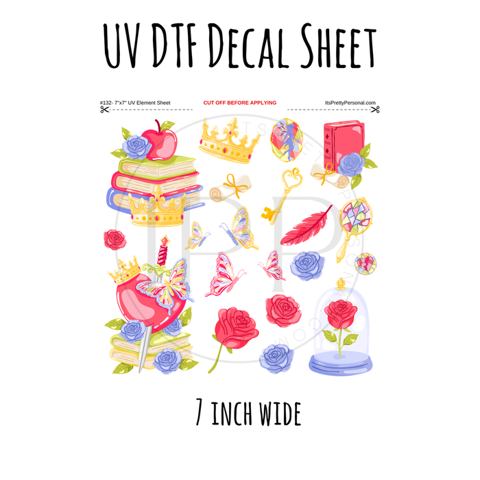 7"x7"- #132- Book Rose Princess- UV DTF Decal SHEET