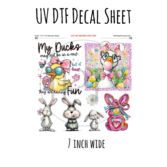 7"x7"- #133- Spring Bunny Duck- UV DTF Decal SHEET