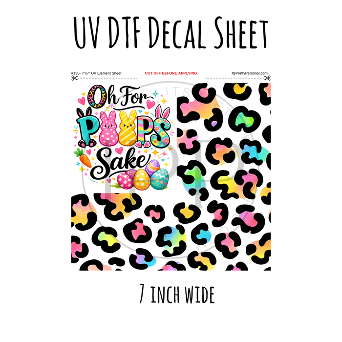 7"x7"- #135- Neon Leopard For Peeps Sake - UV DTF Decal SHEET