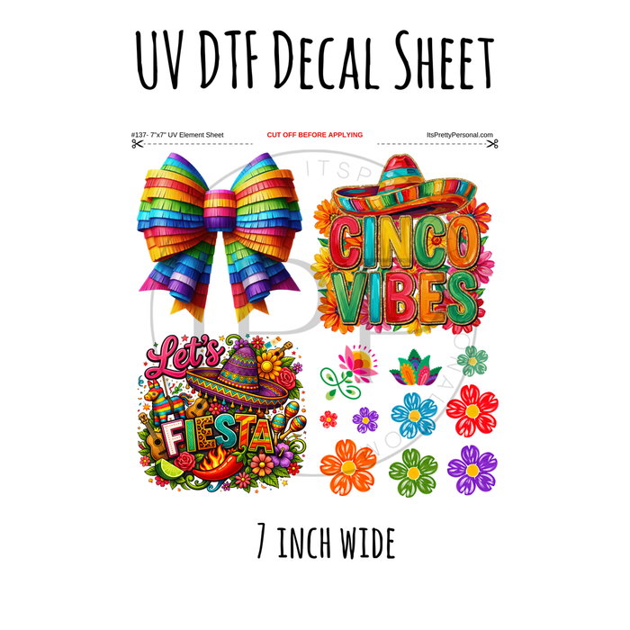7"x7"- #137- Cinco Fiesta  - UV DTF Decal SHEET