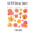 7"x7"- #139- Pink Orange Floral- UV DTF Decal SHEET