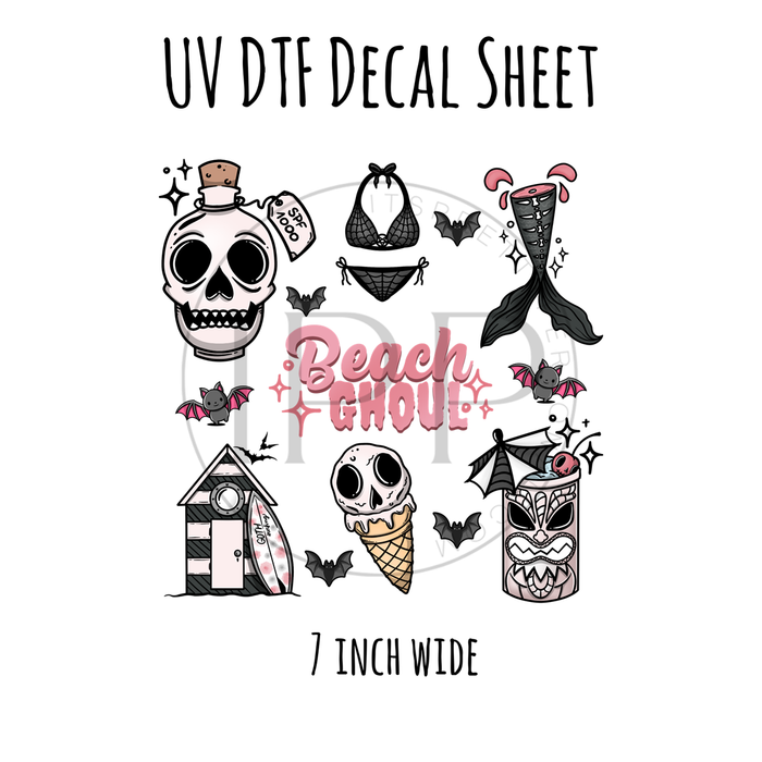 7"x7"- #14- Beach Ghoul - UV DTF Decal SHEET